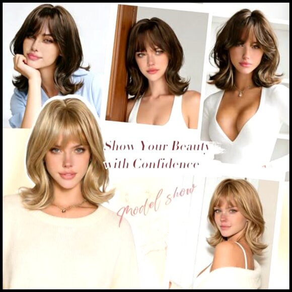 Synthetic Wavy Bob Wig with Bangs Layered Retro Chic Party Costume